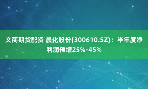 文商期货配资 晨化股份(300610.SZ)：半年度净利润预增25%-45%